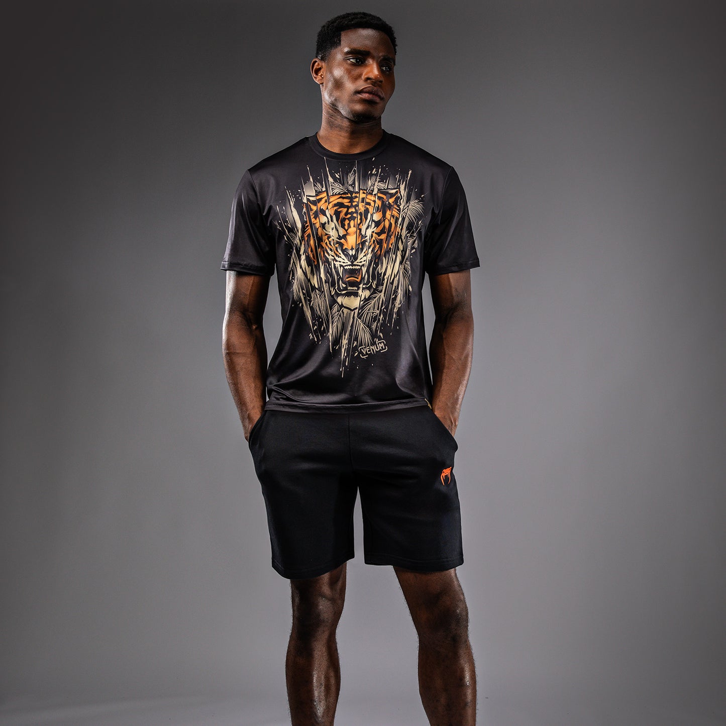 Venum Tiger ドライテックTシャツ メンズ - ブラック/ネオンオレンジ