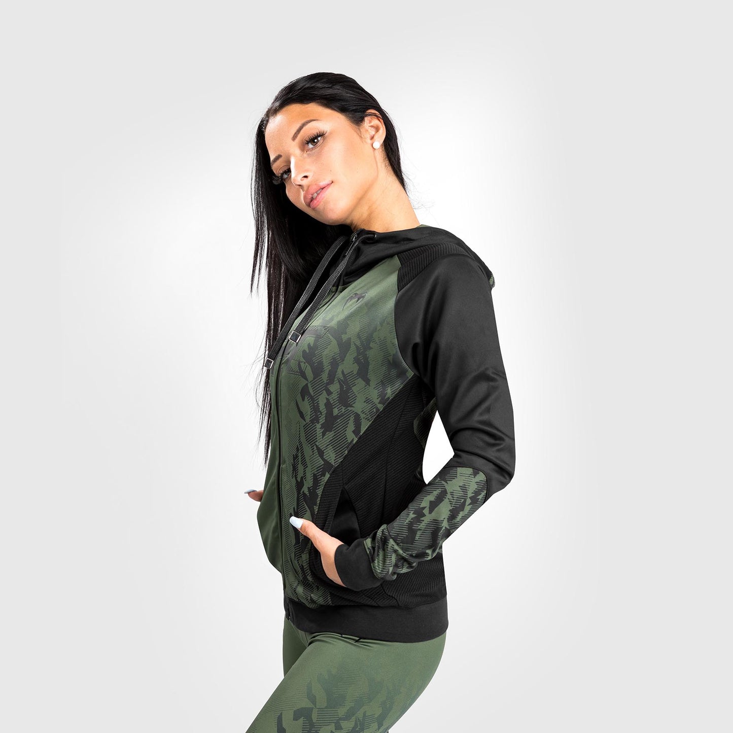 UFC VENUM本格的なファイトウィークウィメンズジップパーカー  - カーキ