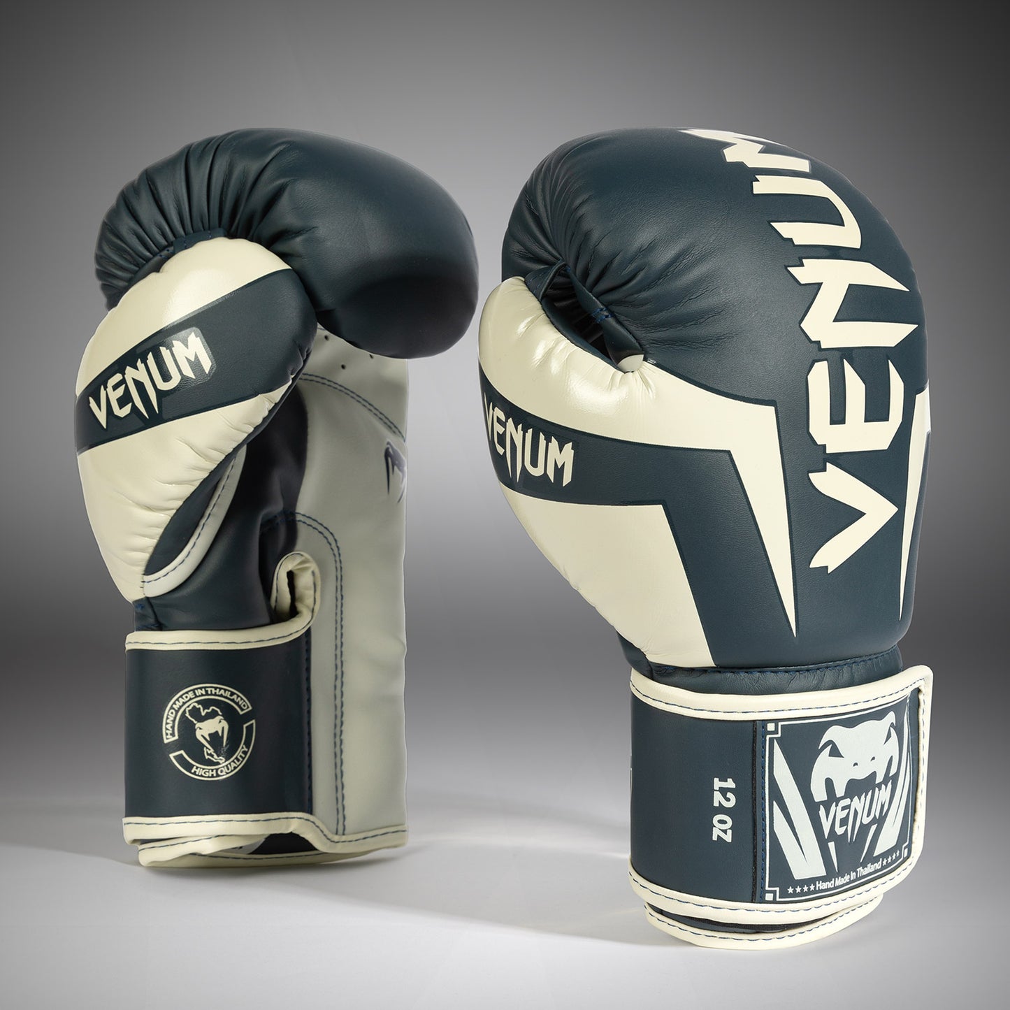 Venum Elite ボクシンググローブ：ホワイト／ネイビーブルー