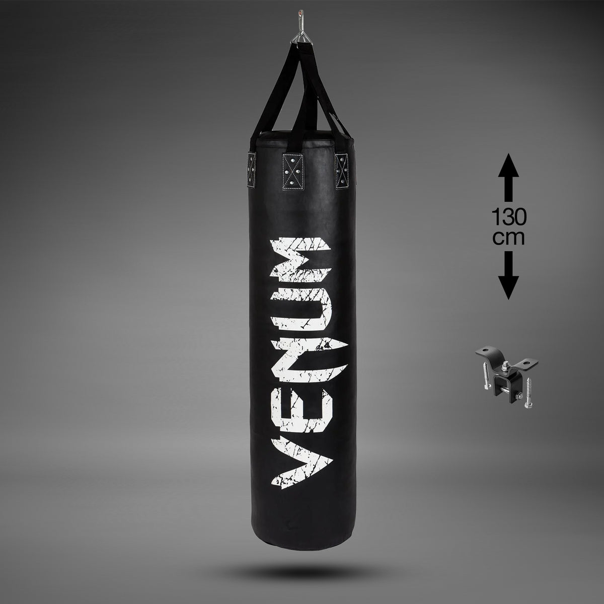 Venum Challenger ヘビーバッグ＋天井フック - ブラック/ホワイト - 充填済み - 130cm