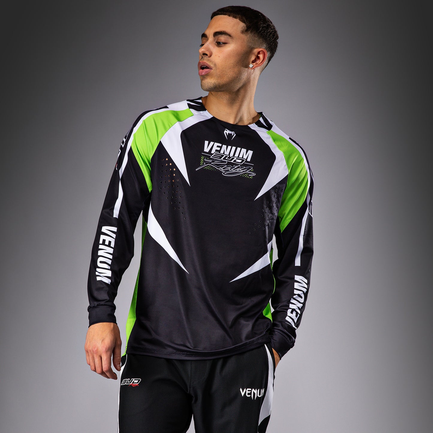 Venum x Bud Racing メンズ・ドライテックTシャツ - ブラック／ホワイト／ライムグリーン