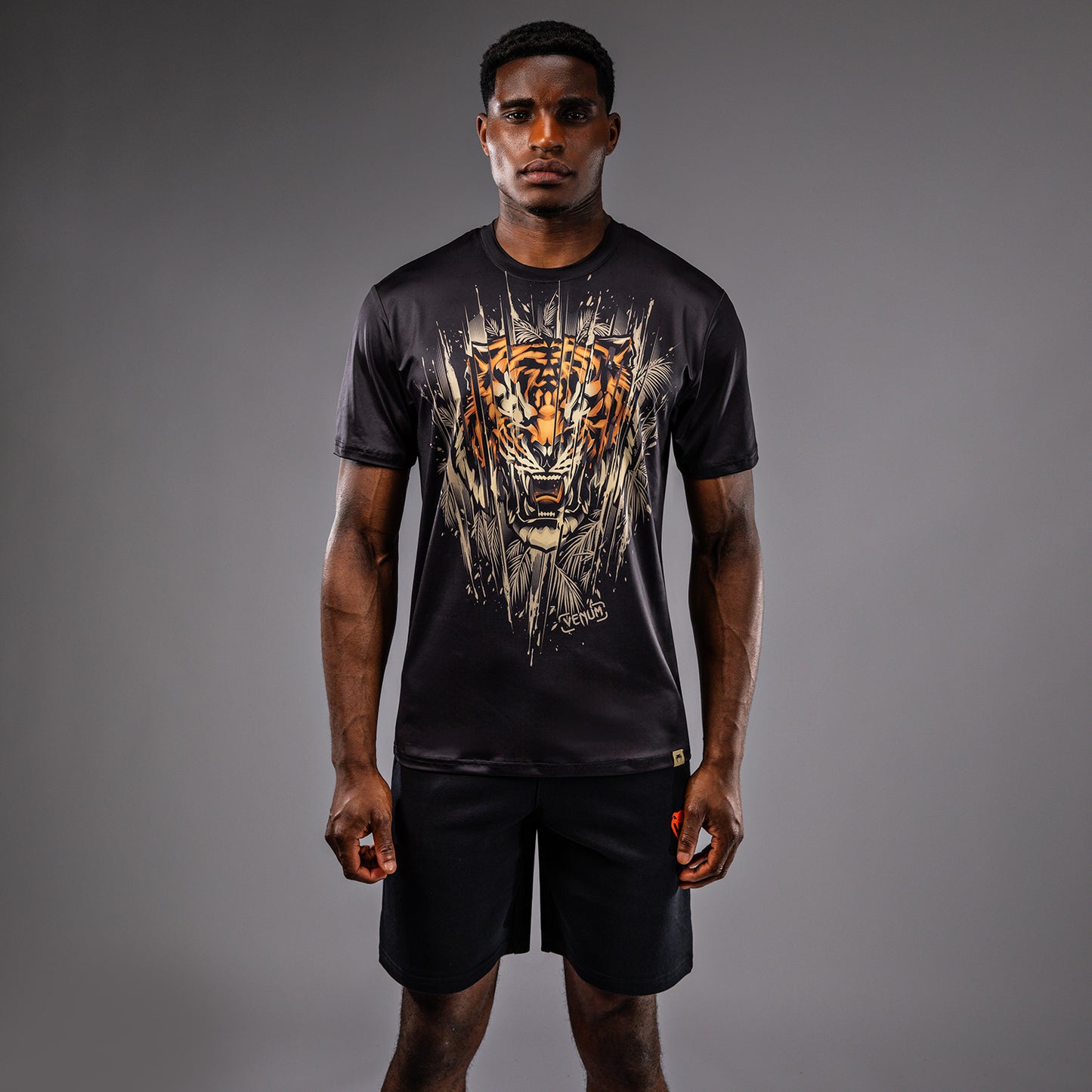 Venum Tiger ドライテックTシャツ メンズ - ブラック/ネオンオレンジ