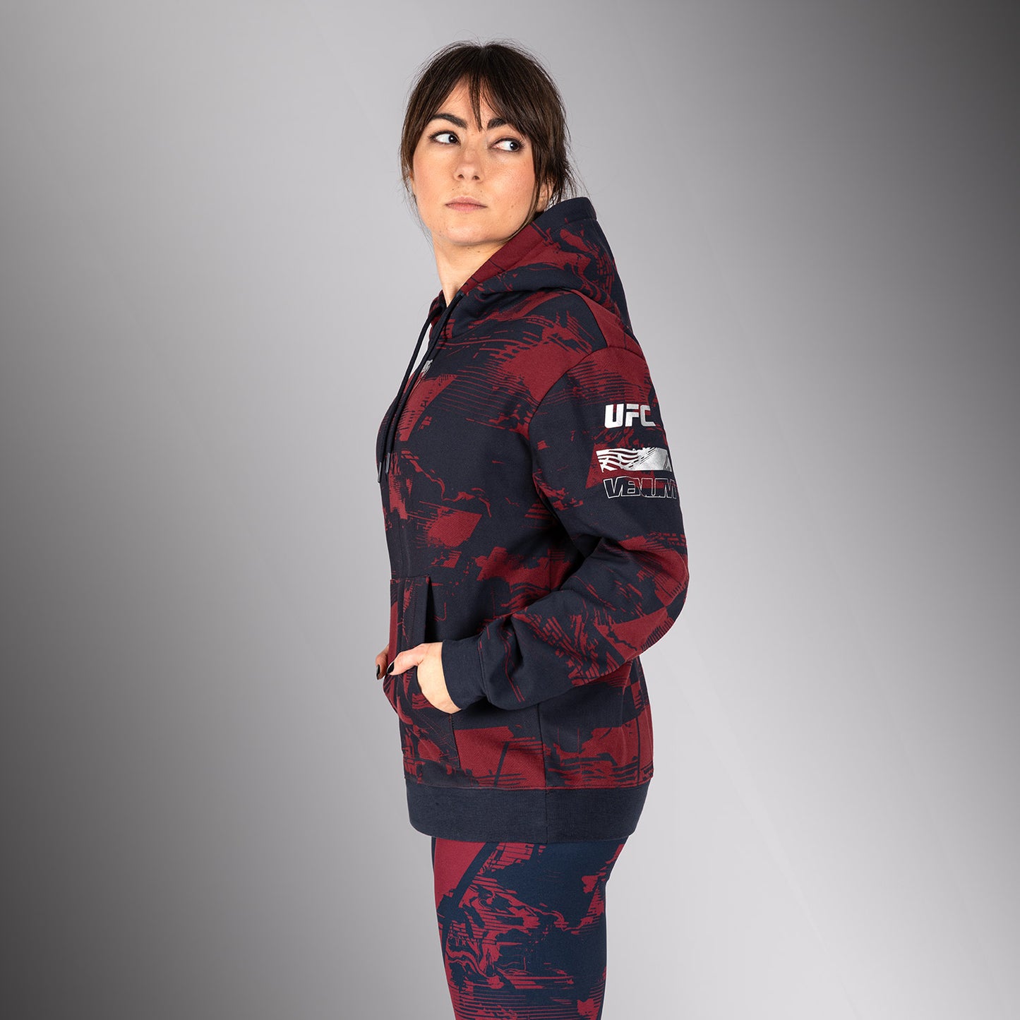 UFC Zenith by Venum Authentic Fight Week プルオーバーパーカー レディース - ネイビーブルー/バーガンディ/シルバー