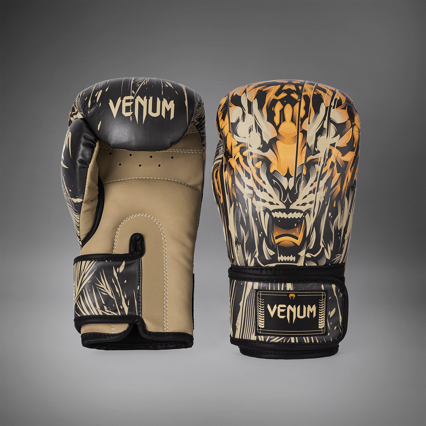 Venum Tiger ボクシンググローブ - ブラック/ネオンオレンジ