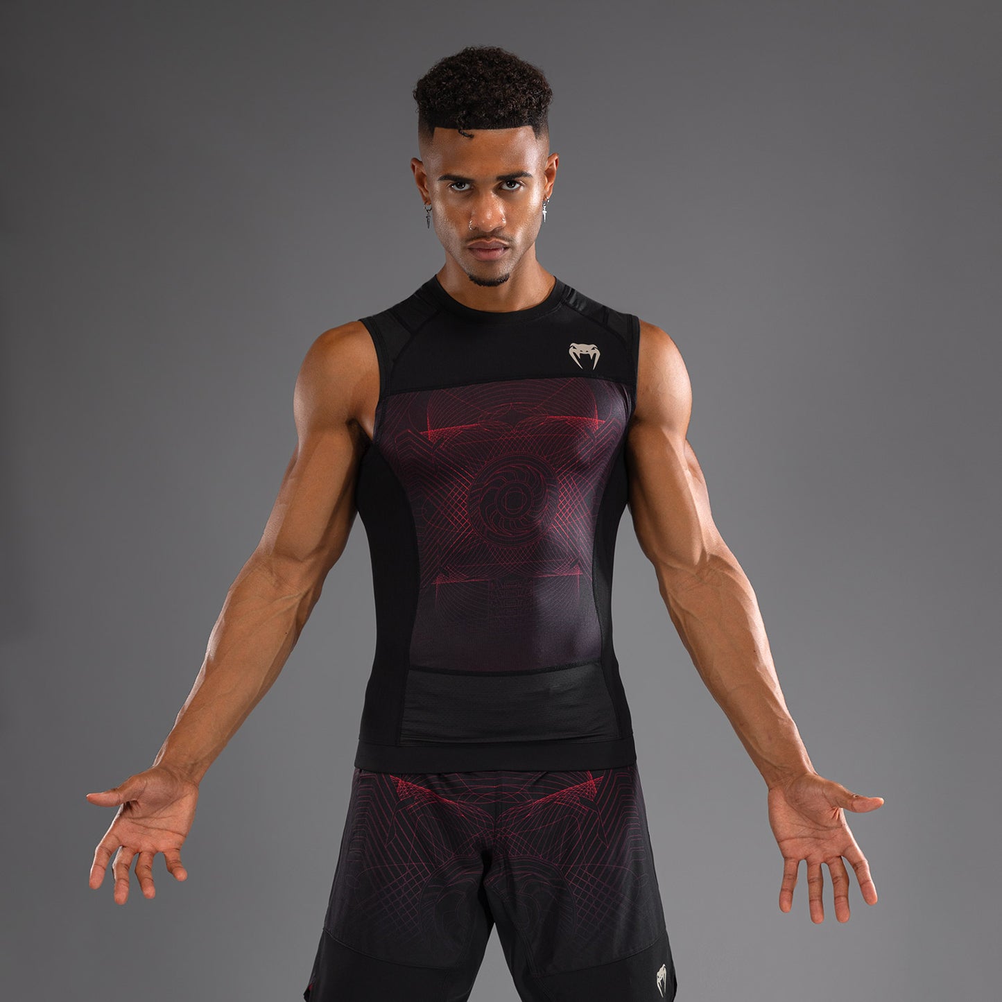 Venum G-Fit Air ノースリーブラッシュガード メンズ - ディープブラック/ファイヤーレッド
