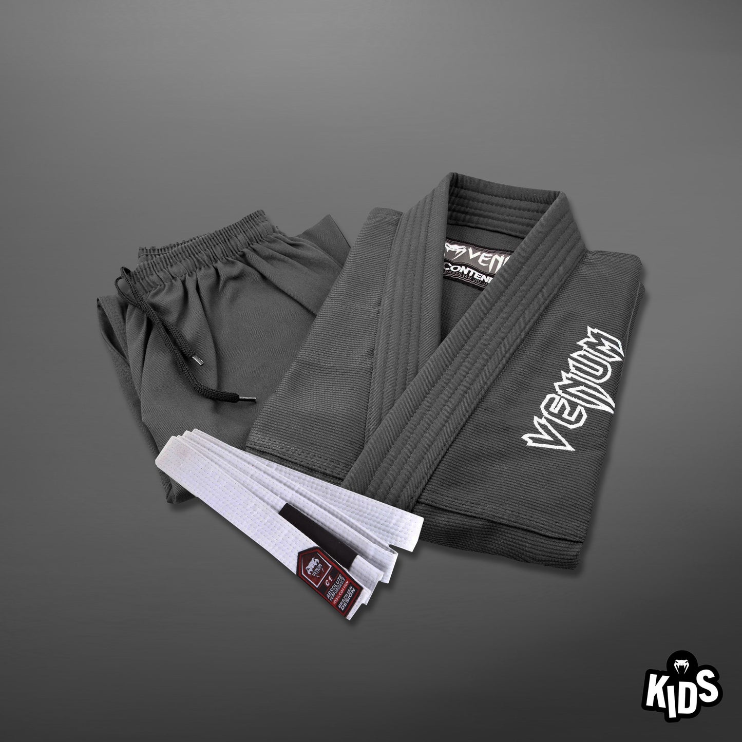 Venum Contender キッズ BJJ 着（無料のホワイトカラーベルト付き）- グリ