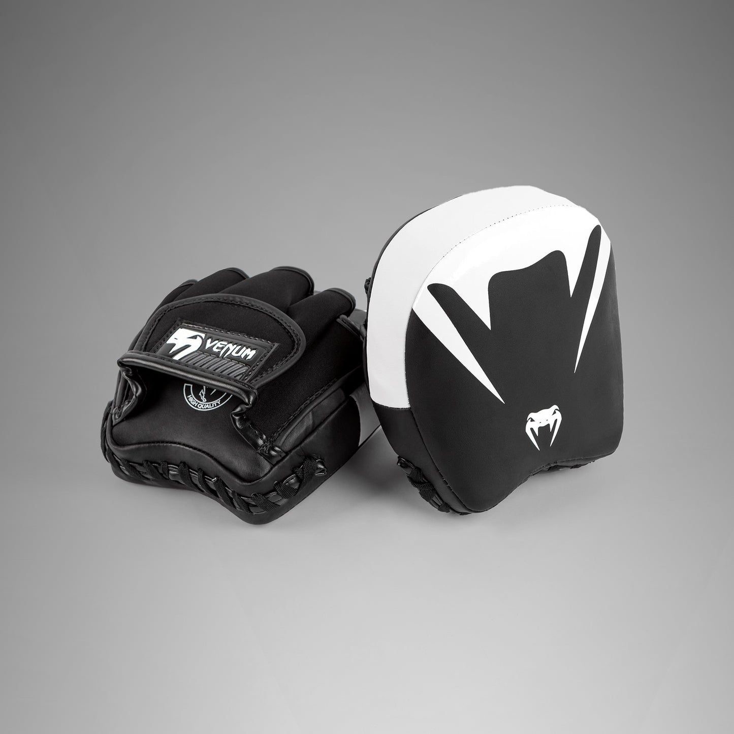 Venum Elite Thick Coaching Mitts Leather Mini (Pair) - Black/White