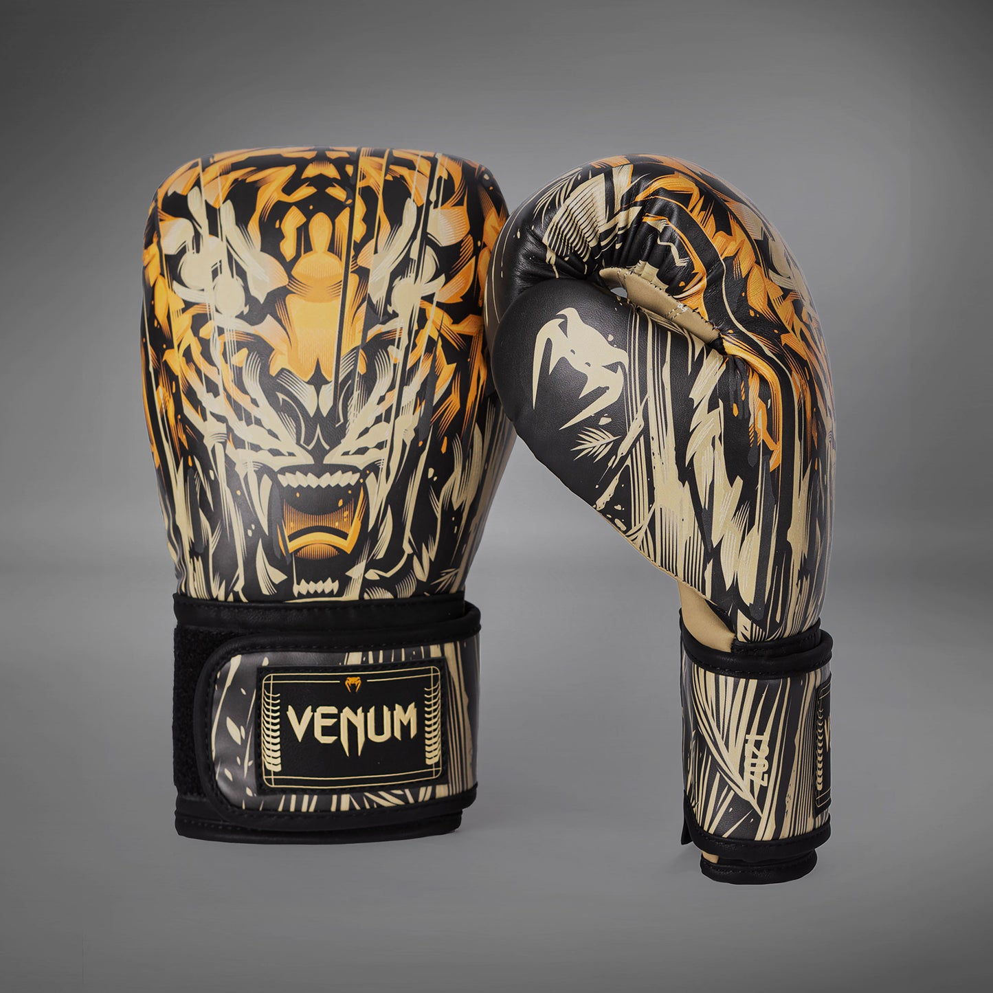 Venum Tiger ボクシンググローブ - ブラック/ネオンオレンジ