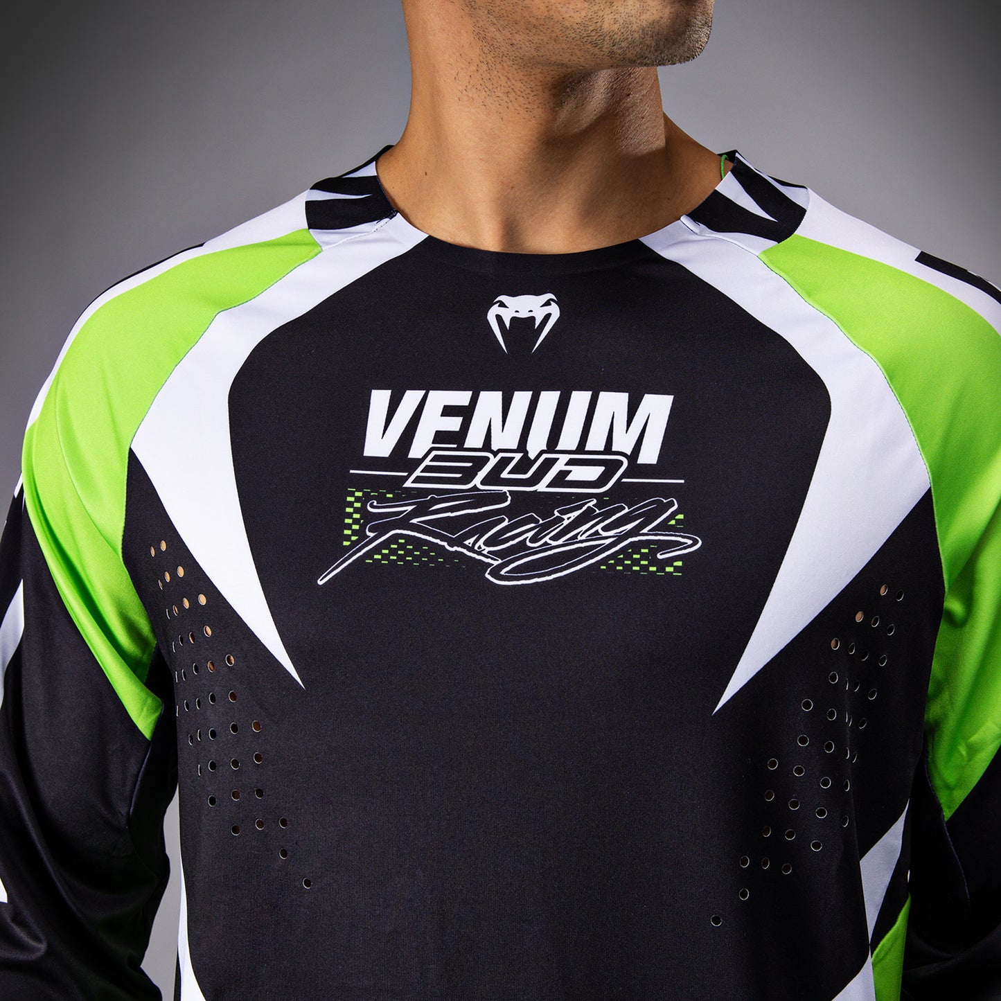 Venum x Bud Racing メンズ・ドライテックTシャツ - ブラック／ホワイト／ライムグリーン