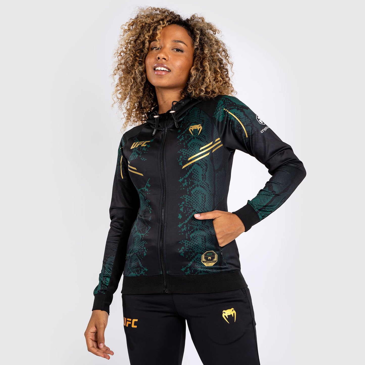 UFC Adrenaline by Venum Authentic Fight Night ウィメンズ・ウォークアウト・フーディ- Emerald Edition - グリーン/ブラック/ゴールド