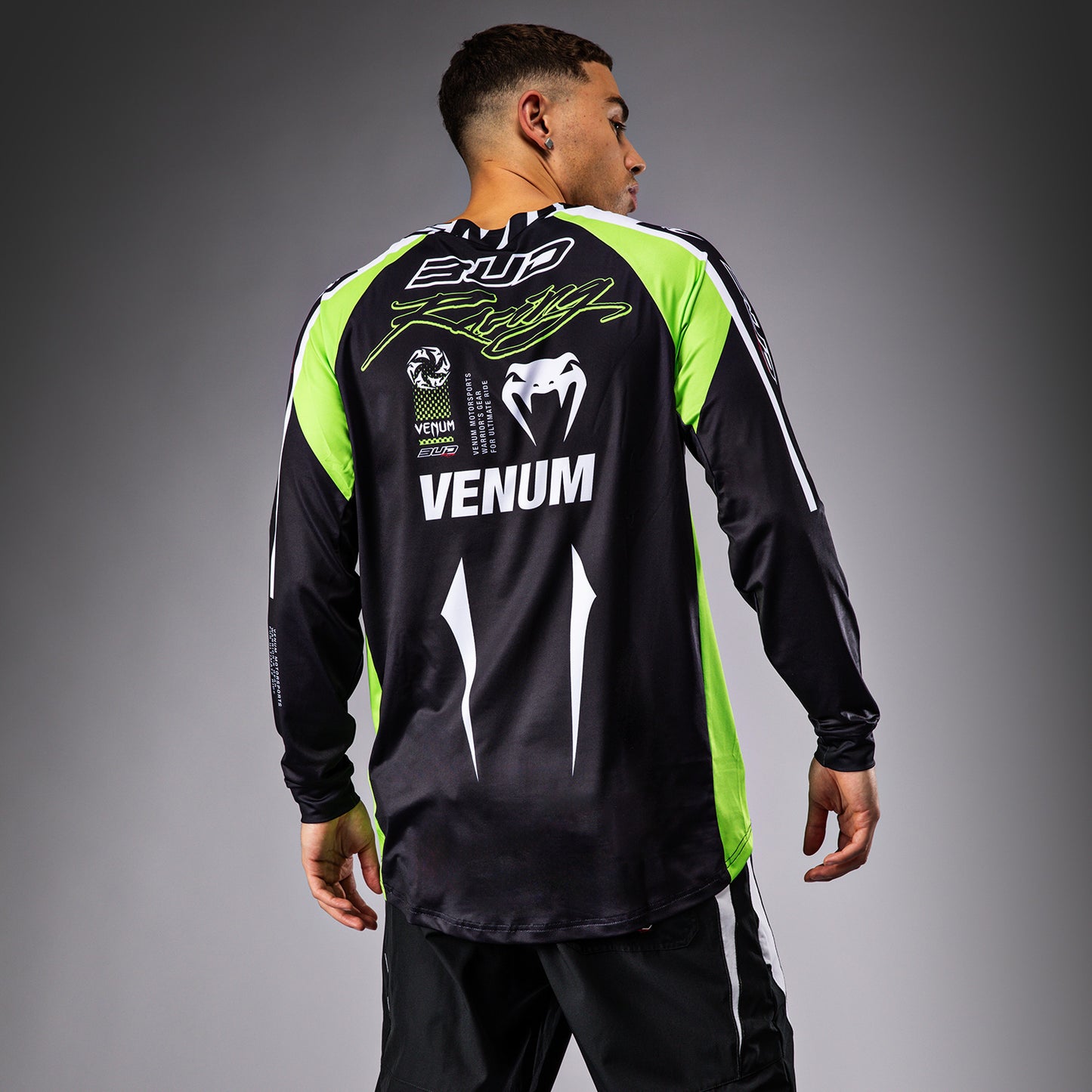 Venum x Bud Racing メンズ・ドライテックTシャツ - ブラック／ホワイト／ライムグリーン