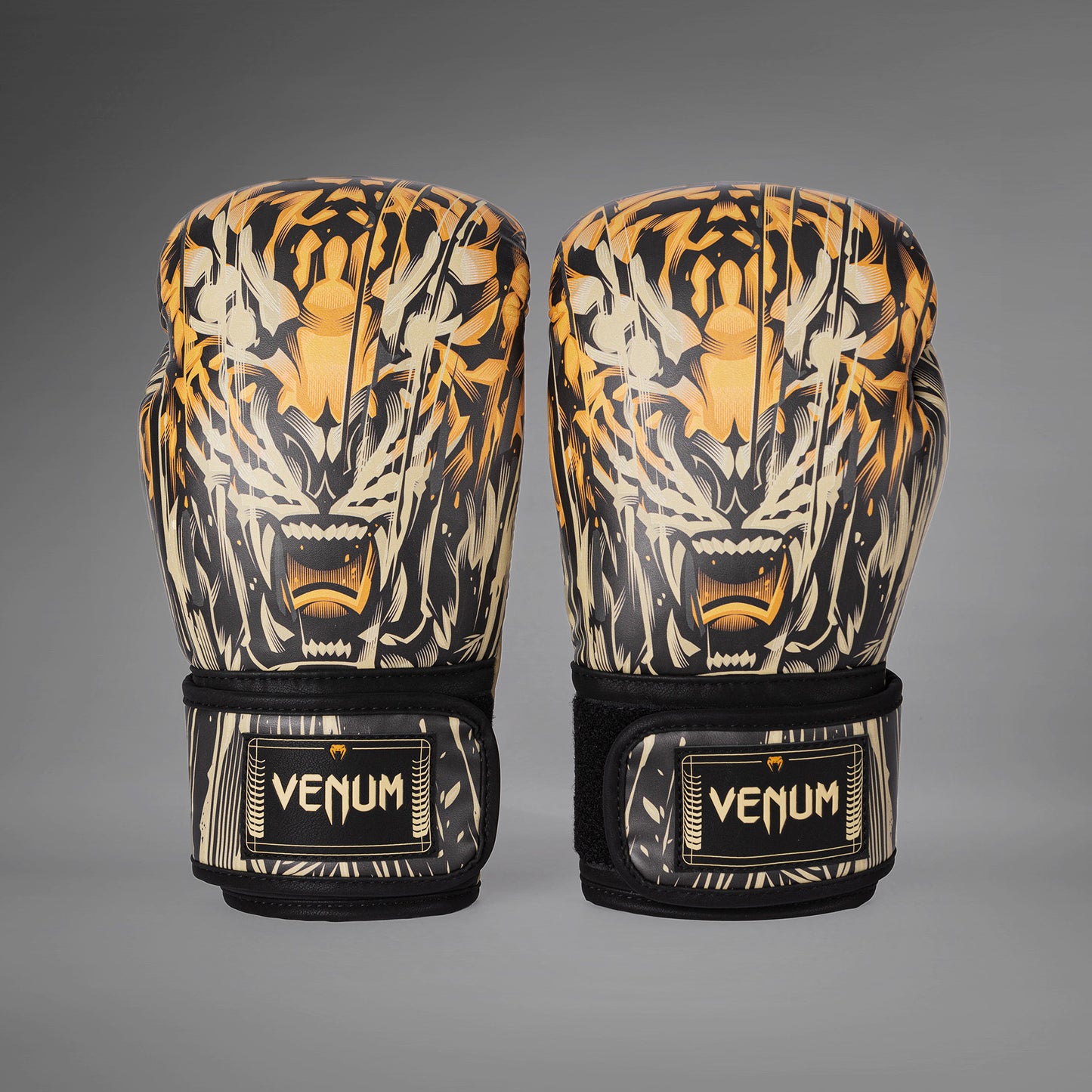 Venum Tiger ボクシンググローブ - ブラック/ネオンオレンジ