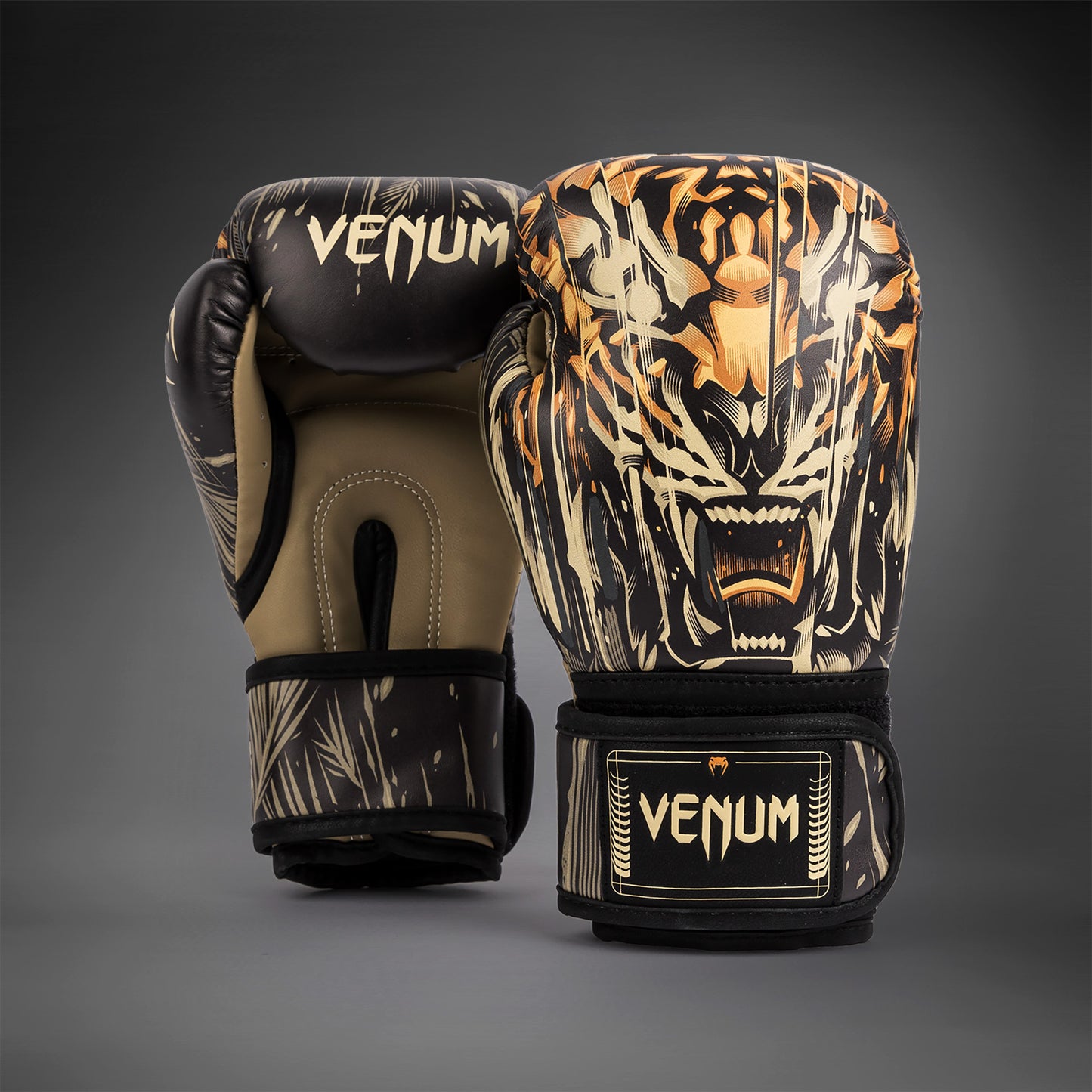 Venum Tiger キッズ ボクシンググローブ - ブラック/ネオンオレンジ