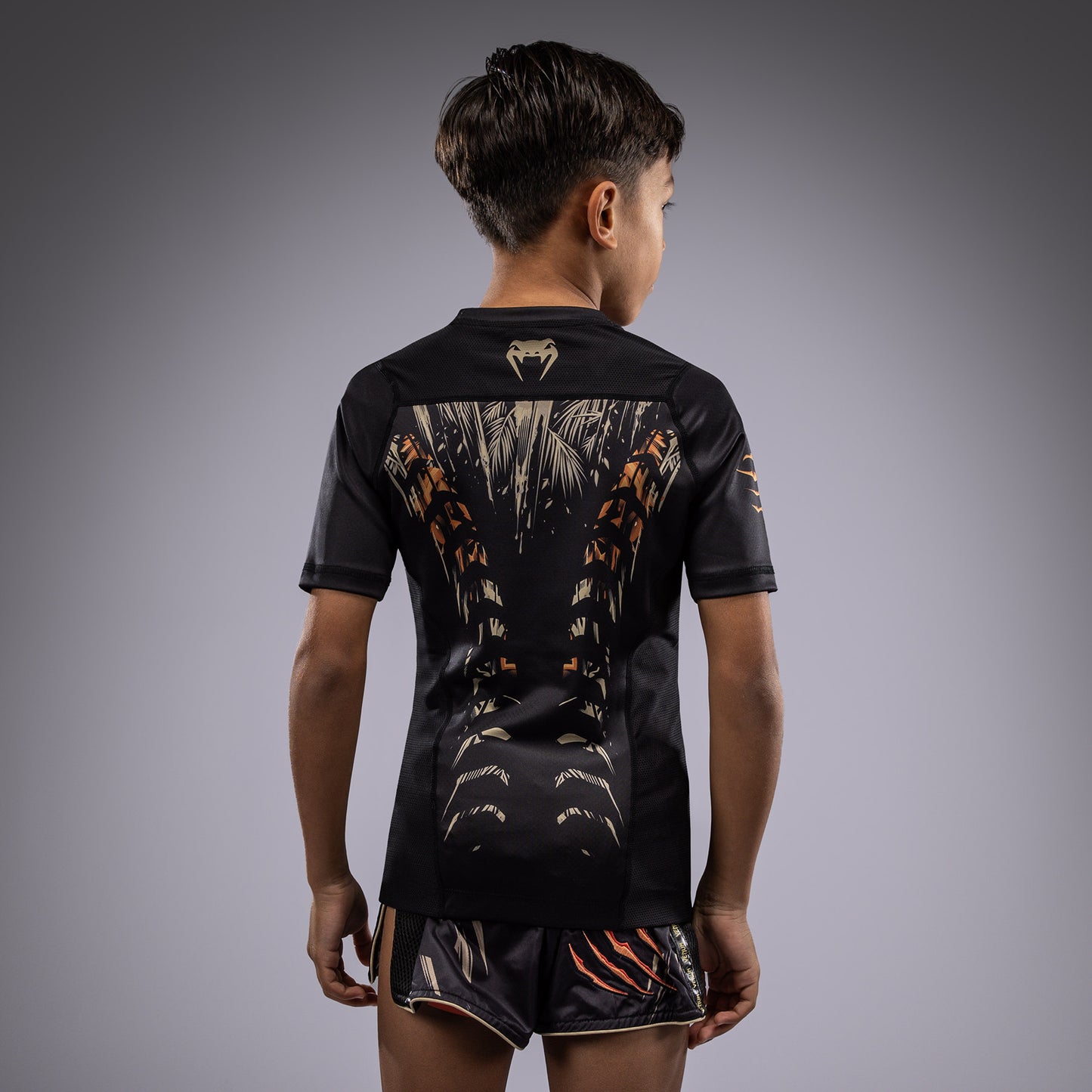 Venum Tiger キッズ 半袖ラッシュガード - ブラック/ネオンオレンジ