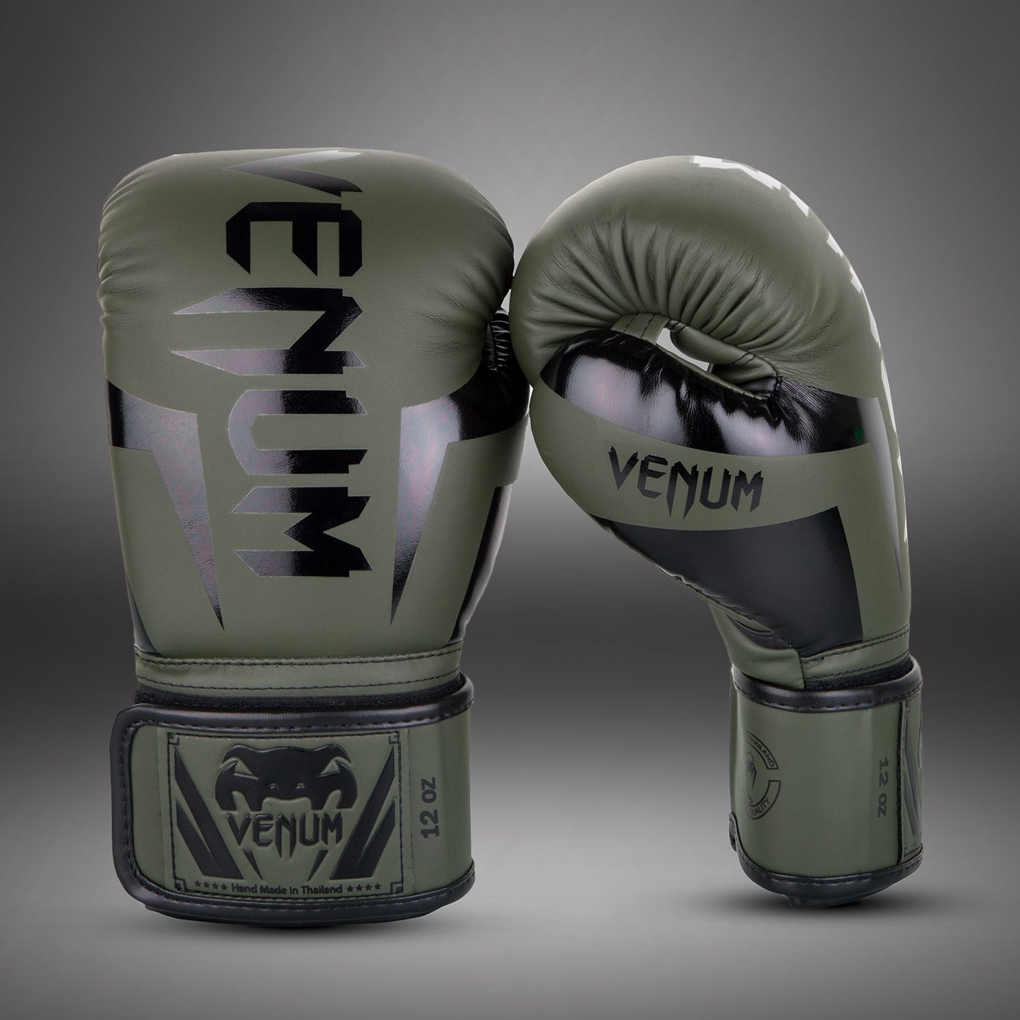 Venum Elite ボクシンググローブ：カーキ／ブラック