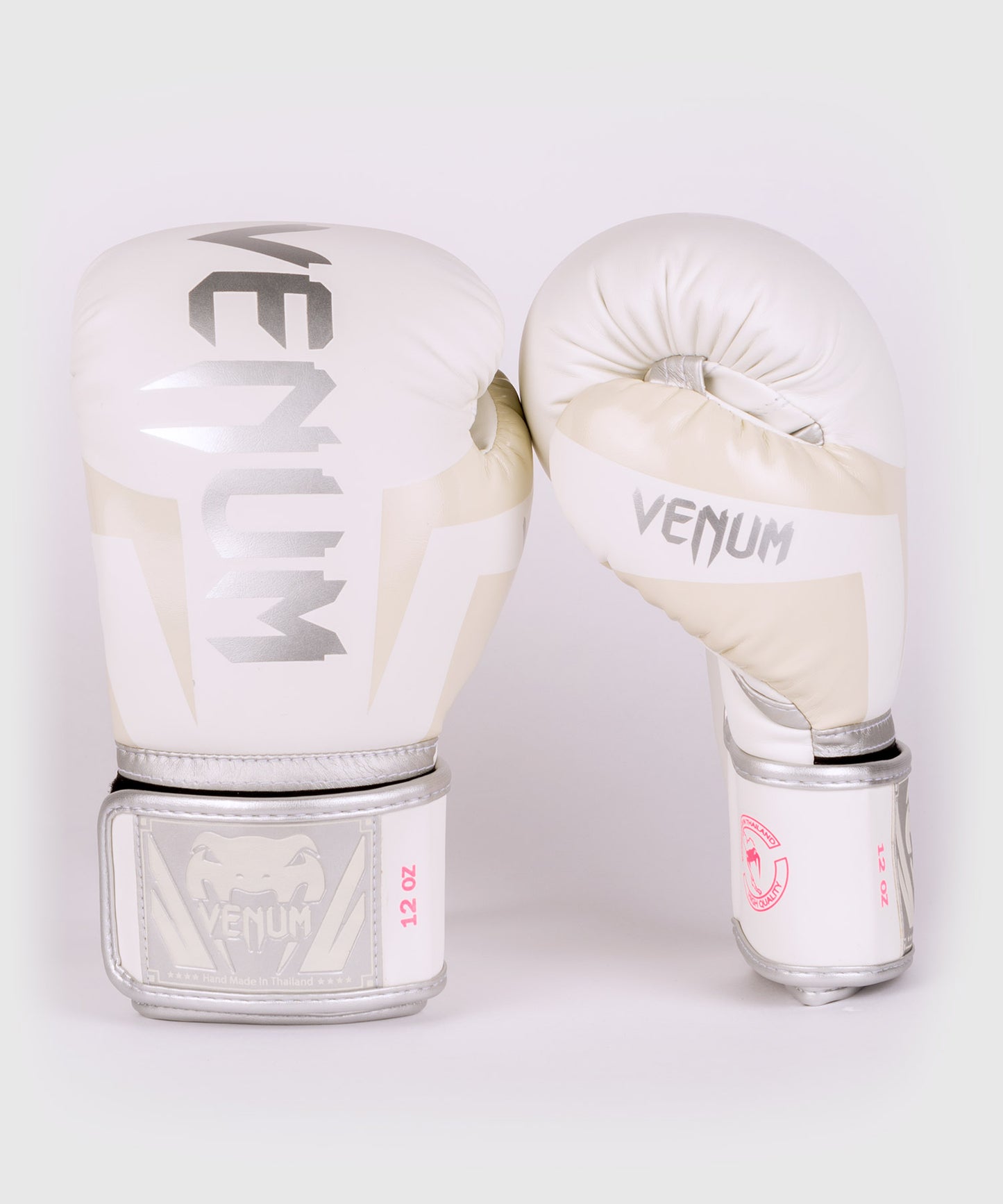 Venum Elite ボクシンググローブ：ホワイト/シルバー/ピンク