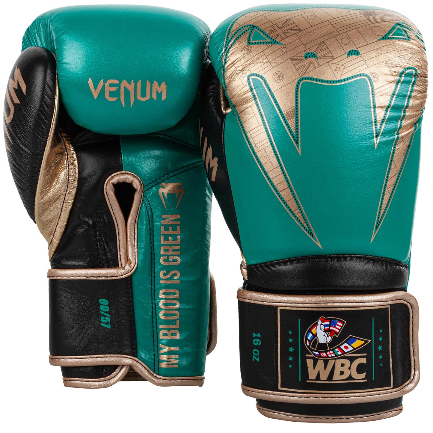 Venum Giant 2.0 プロボクシンググローブ WBC 限定エディション - ベルクロ - グリーンメタリック/ゴールド