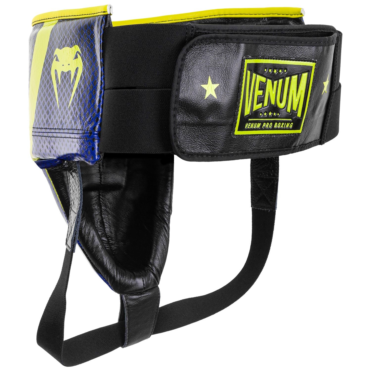 Venum Pro ボクシング用ファールカップ、ロマチェンコ版、面ファスナータイプ：ブルー／イエロー